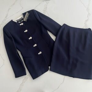 Linda Allard Ellen Tracy Vintage Navy Blazer and Skirt set